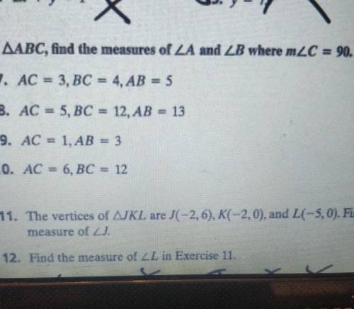AC = 3, BC = 4, AB = 5

in triangle ABC find the measures of angel A and angle B where M angel C e