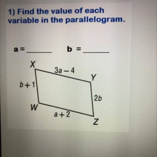 Find the value of each variable in the parallolgram