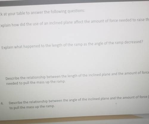 1. Explain how did the use of an Inclined plane affect the amount of force needed to raise the load