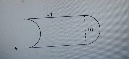 Find the Area of the figure below, composed of a rectangle and one semicircle, with another semicir
