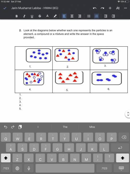 Look at the diagrams below whether each one represents the particles is an element, a compound or a