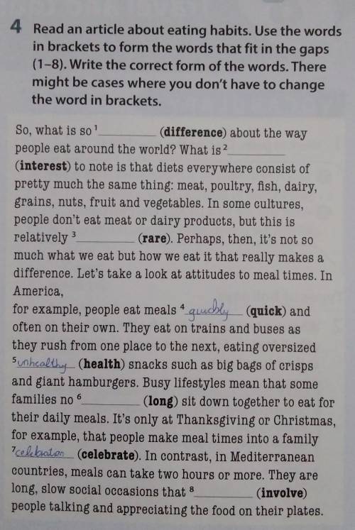 4 Read an article about eating habits. Use the words

in brackets to form the words that fit in th