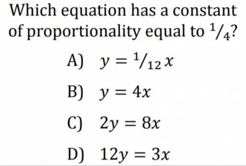 ⬇️ Which equation has a constant of proportionality equal to 1/4?