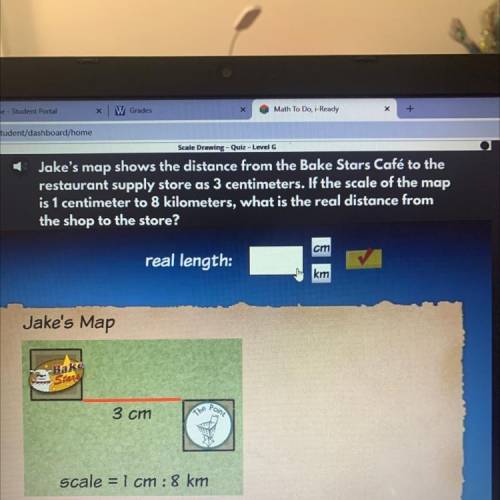 Scale Drawing Out Level G

Jake's map shows the distance from the Bake Stars Café to the
restauran