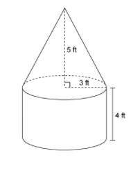 The figure is made up of a cylinder and a cone.

What is the exact volume of the figure?
Enter you