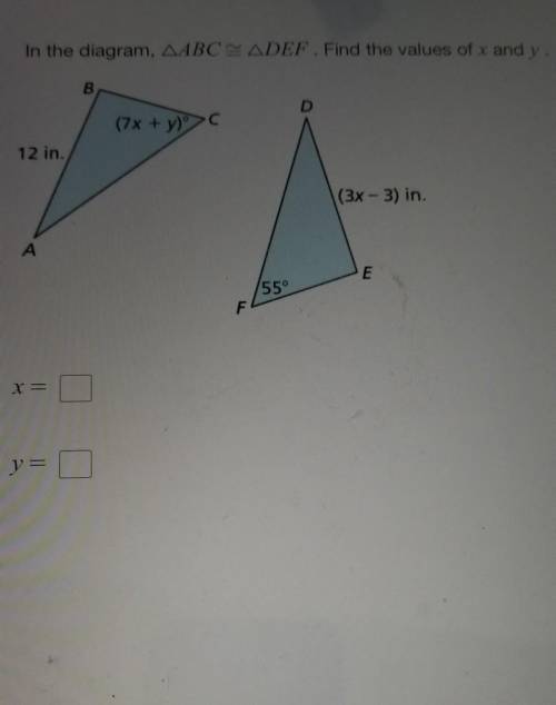 Helo please find the values of x and y ​