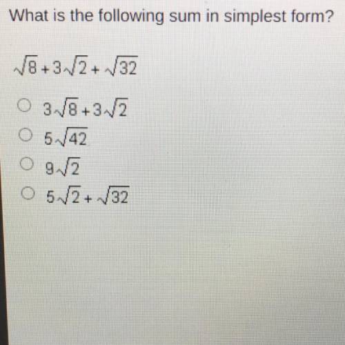 What is the following sum in simplest form?
V8+3V2+V32
