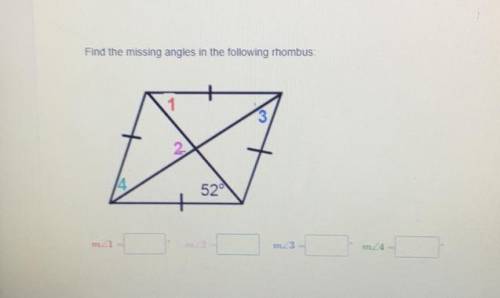 Find the missing angles in the following rhombus
Please help!!