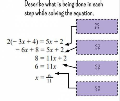Describe what is being done in each step while solving the equation.