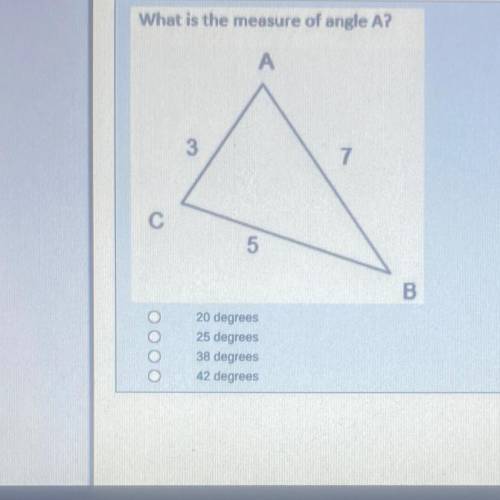 What is the measure of angle A please HELP I’ll give you BRAINLIEST