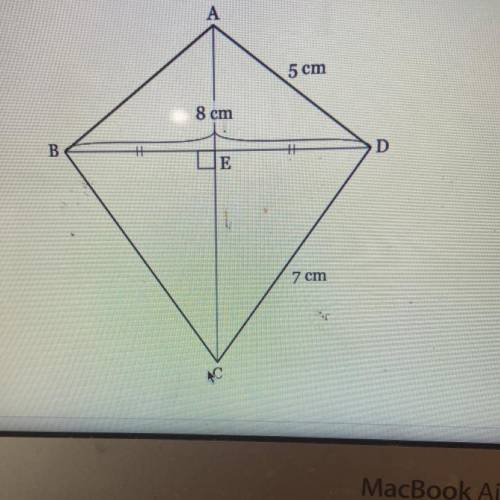 ABCD is a kite, so AC⊥DB and DE = EB. Calculate the length of AC, to the

nearest tenth of a centi