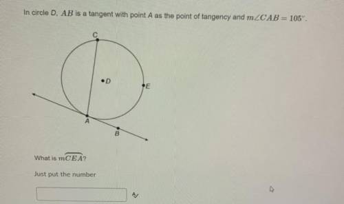 HELP PLEASE!!

In circle D, AB is a tangent with point A as the point of tangency and M(angle)CAB
