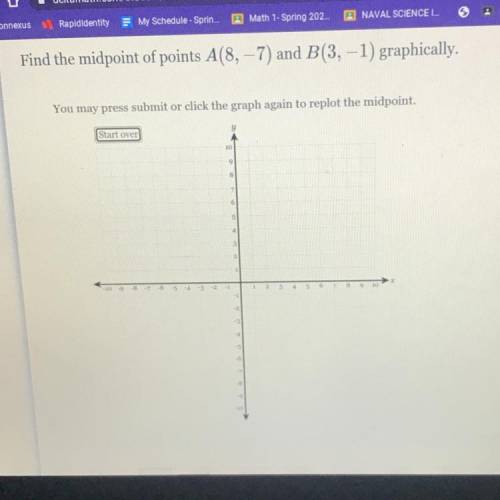 Find the midpoint of points A(8,-7) and B(3,-1) graphically