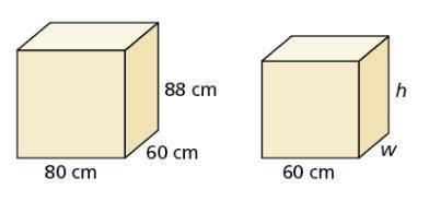 The prisms are similar. Find the missing width w and height h