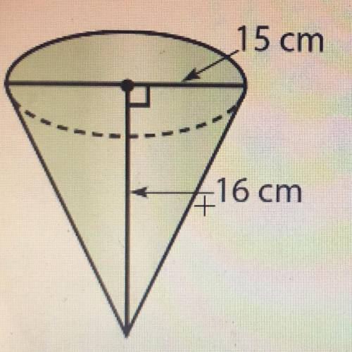 2.

15 cm Determine the volume of the cone.
16 cm
a) 125.6
b) 3768
C) 942
d) 251.2