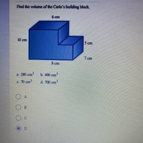 What would be the volume of Carlo’s building block? Please help if can!