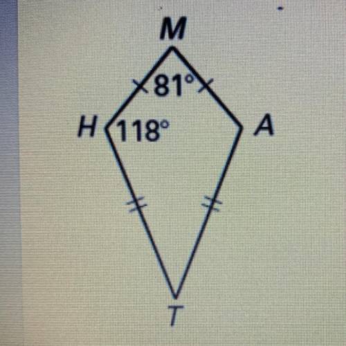 Find the measure of angle T for the kite below