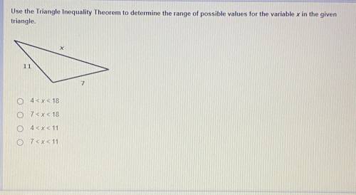 HII I REALLY NEED HELP!!

Use the Triangle Inequality Theorem to determine the rant of possible va
