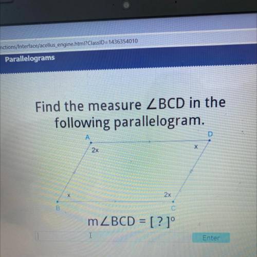 Find the measure ZBCD in the
following parallelogram.