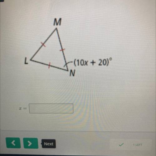 The triangle below, what is the value of x?