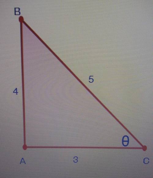 Find the cosine ratio of angle θ. Hint: use the slash symbol (/) to represent the fraction bar, and