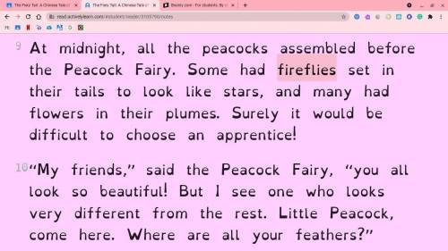 How did Little Peacock show the Peacock Fairy true beauty? Use evidence from the text to support