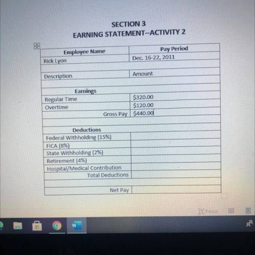 Section 3 earnings statement --activity 2