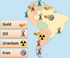 Analyze the map below and answer the question that follows.

A resource map of South America. A ke