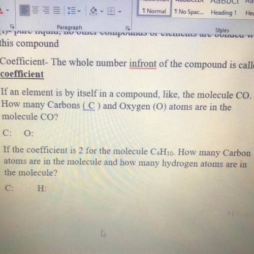 Number 2. HELP ME PLEASE

if an element is by itself in a compound, like, the molecule CO.Ho