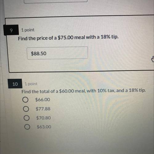 Find the total of a $60.00 meal, with 10% tax , and a 18% tip