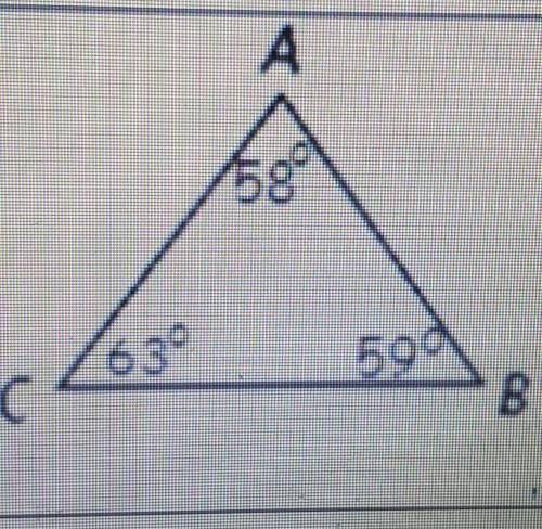 List the sides of triangle in order from the smallest measure to the largest measure.

a) AB,AC,CB