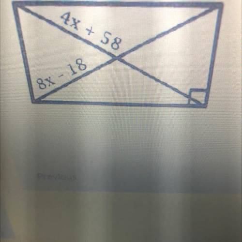 Given the following rectangle: Solve for x.
10x - 43
3x + 6