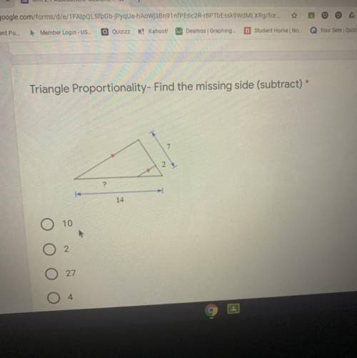 Triangle Proportionality- Find the missing side (subtract)