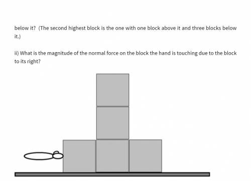 Five 2.0 kg blocks are arranged as shown on a horizontal surface that the bottom blocks slide on wi