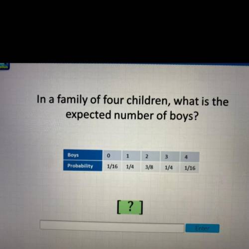 Accu

In a family of four children, what is the
expected number of boys?
0
1
2
3
Boys
4
Probabilit