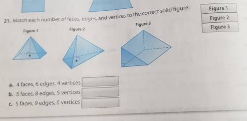 21. Match each number of faces, edges, and vertices to the correct solid figure. Figure 1 Figure 1