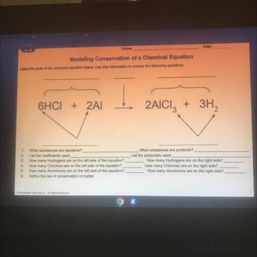 Modeling Conservation of a Chemical Equation

Label the parts of the chemical equation below. Use
