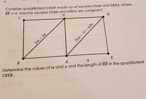 Consider quadrilateral CREB made up of squares COAB and OREA, where AE = 4. Assume squares COAB and