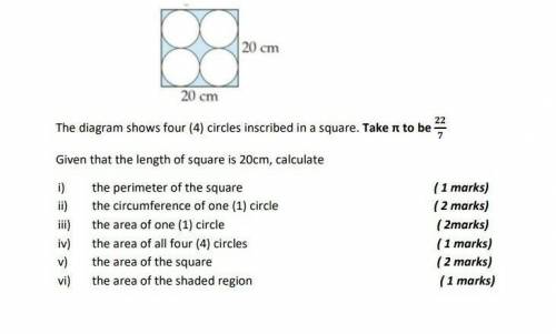 The diagram above shows 4 circles inscribed in a square...​