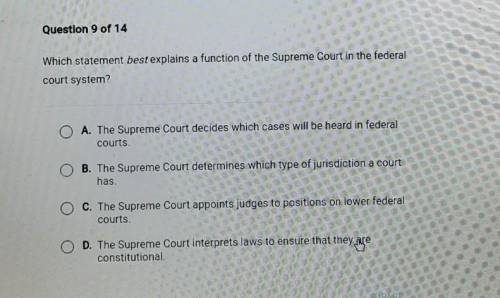Which statement best explains a function of the Supreme Court in the federal court system​