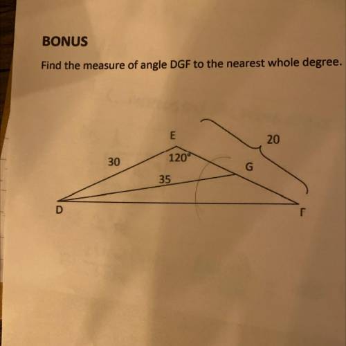 Find the measure of angle DGF to the nearest whole degree.