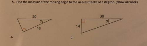 Find the measure of the missing angle to the nearest tenth of a degree. (Show all work)