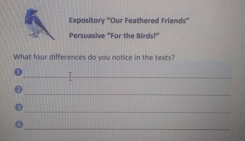 50 points and brainliest:

Expository Our Feathered Friends” Persuasive For the Birds!” What fou