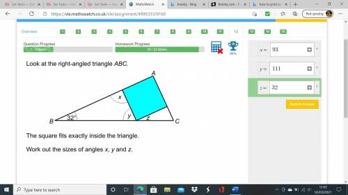 look at the right angle traingle ABC the square fits exactally inside the trangle work out the size