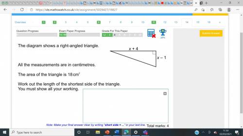 The diagram shows a right angle triangle..