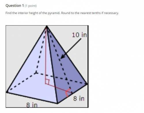 Find the interior height of the pyramid. Round to the nearest tenths if necessary.