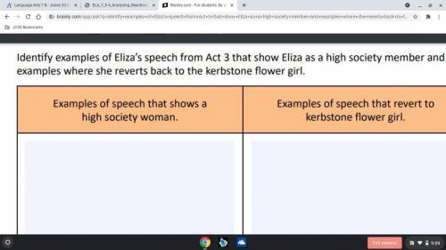 Identify examples of Eliza’s speech from Act 3 that show Eliza as a high society member and example