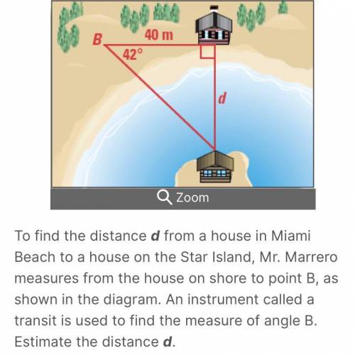 To find the distance d from a house in Miami Beach to a house on the Star Island, Mr. Marrero measu