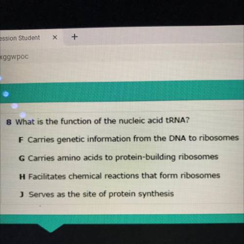 8 What is the function of the nucleic acid tRNA?

F Carries genetic information from the DNA to ri