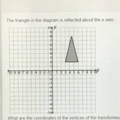 What are the coordinates of the vertices of the transformed triangle?

(-3.0,-2.0), (-6.0,-2.0), a